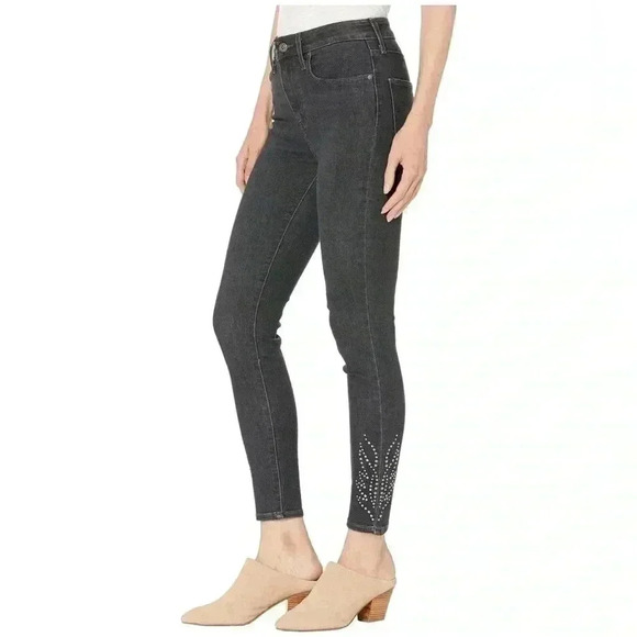 Levi’s 721 High Rise Skinny Jeans Studded Ankle Cropped Washed Black Size 26 - Picture 2 of 16